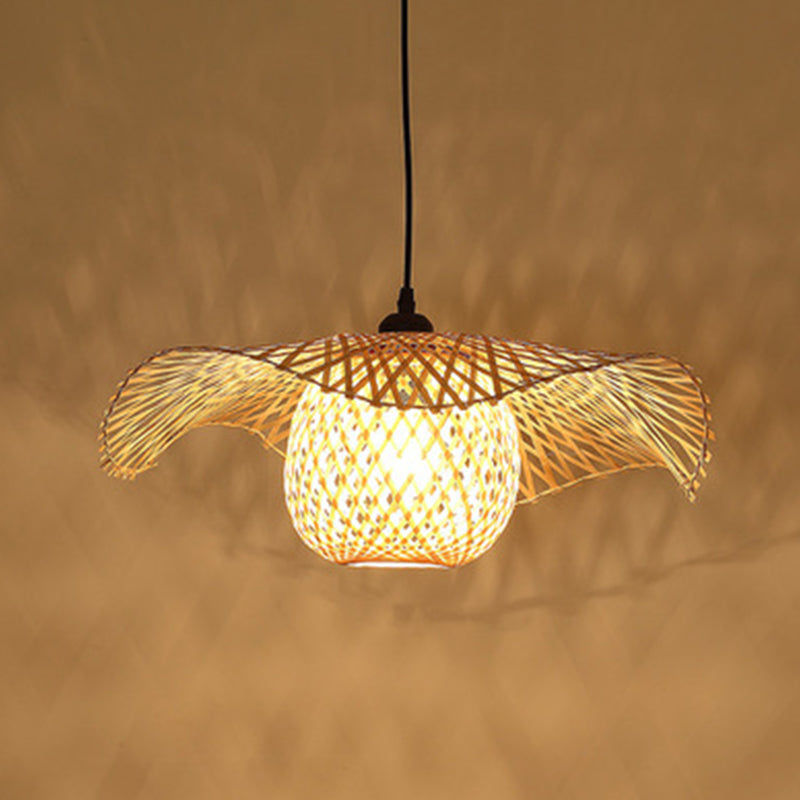 Beige Swirl Ceiling Pendant Lamp Contemporary Style Bamboo Pendant Lighting Fixture