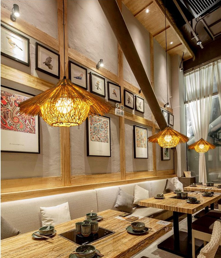 Apparecchio di illuminazione a sospensione contemporanea per il nido rattan ristorante appeso a soffitto in beige