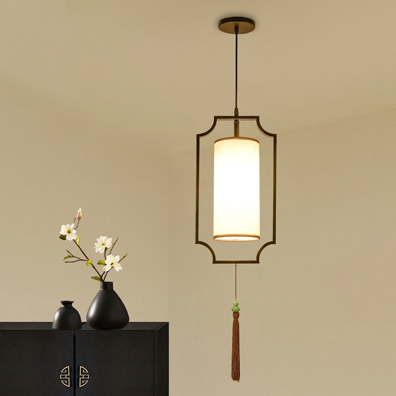 Zwart langwerpig hangend plafondlicht moderne stijl stofophanging hanglampje