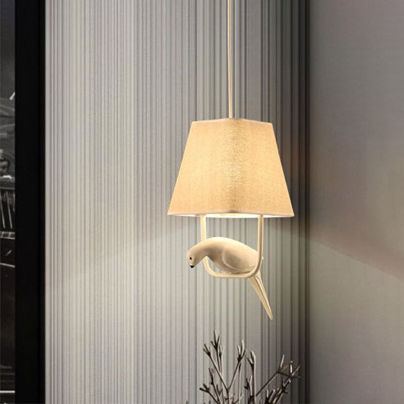 Dinning Room Pendant Light Fixture Rustic White Hanging Lamp Kit Square Fabric Shade