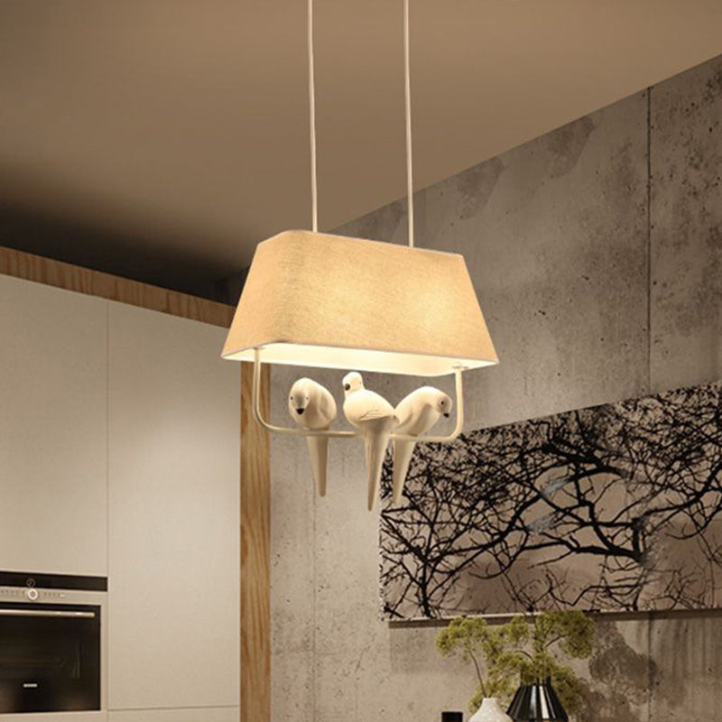 Dinning Room Pendant Light Fixture Rustic White Hanging Lamp Kit Square Fabric Shade