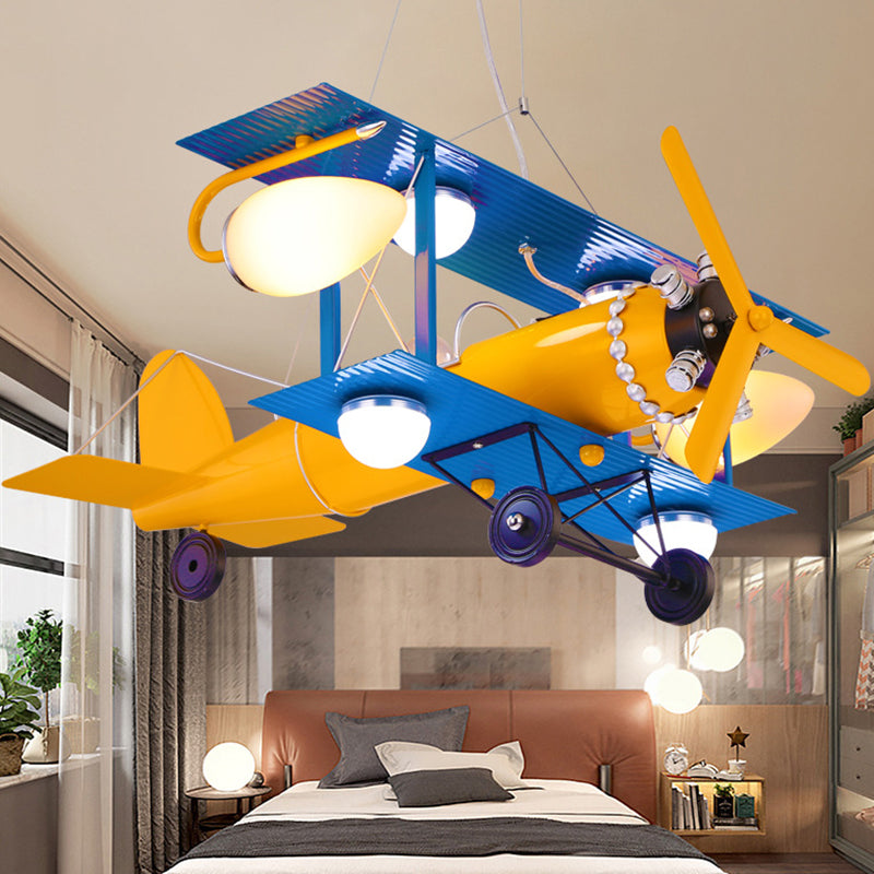 Metal Airplane Pendant Lighting Fixture Kids Yellow Hanging Pendant Light for Bedroom