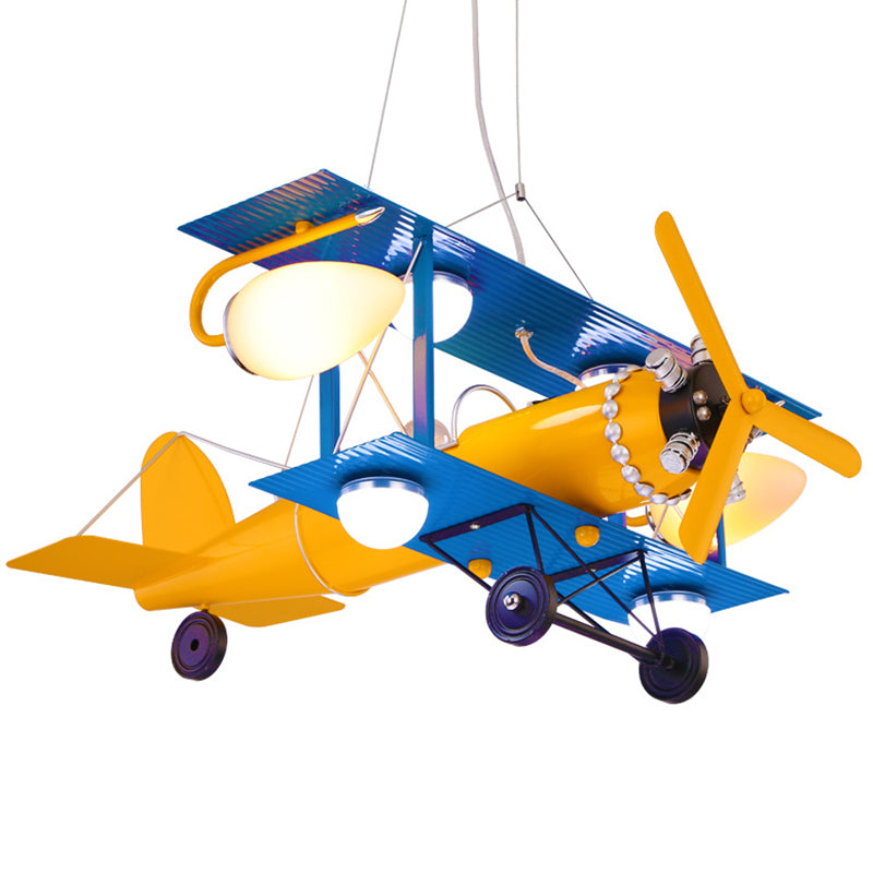 Metal Airplane Pendant Lighting Fixture Kids Yellow Hanging Pendant Light for Bedroom