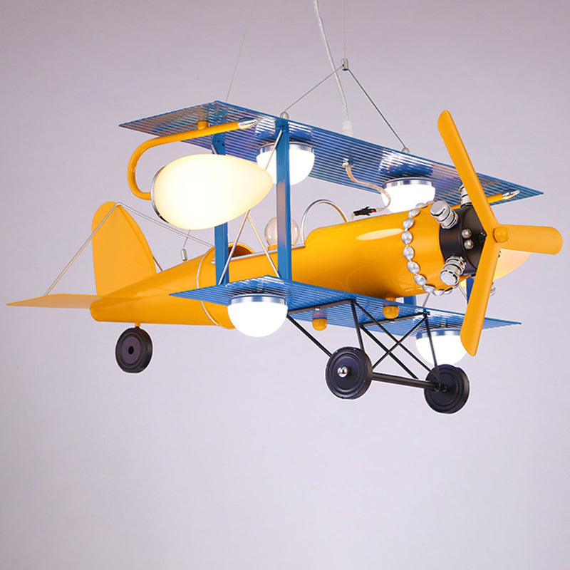 Metal Airplane Pendant Lighting Fixture Kids Yellow Hanging Pendant Light for Bedroom