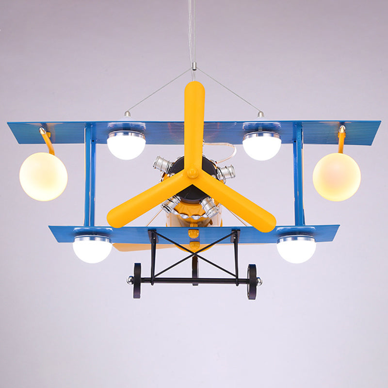 Metal Airplane Pendant Lighting Fixture Kids Yellow Hanging Pendant Light for Bedroom