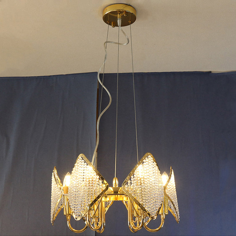 Lampada a bambola a filo a filo oro moderno a 6 luci lampada a soffitto metallizzato con perle di cristallo