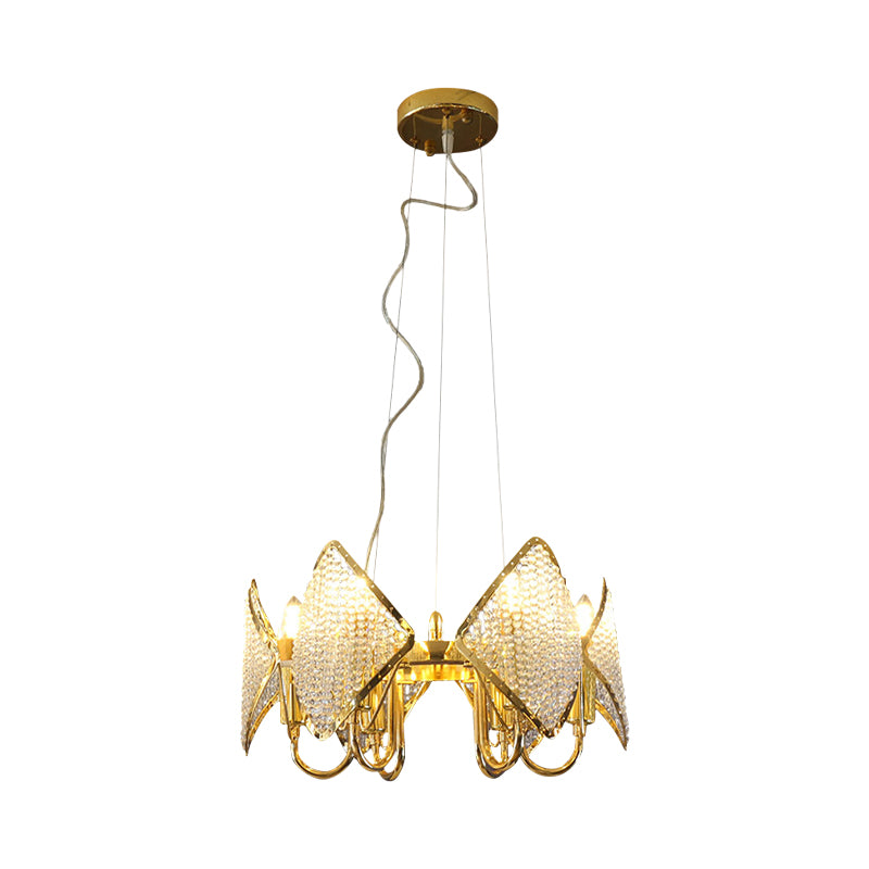 Golden Flaky Chandelier Pendant Modern 6 Lights Metallic Ceiling Lamp with Crystal Beads