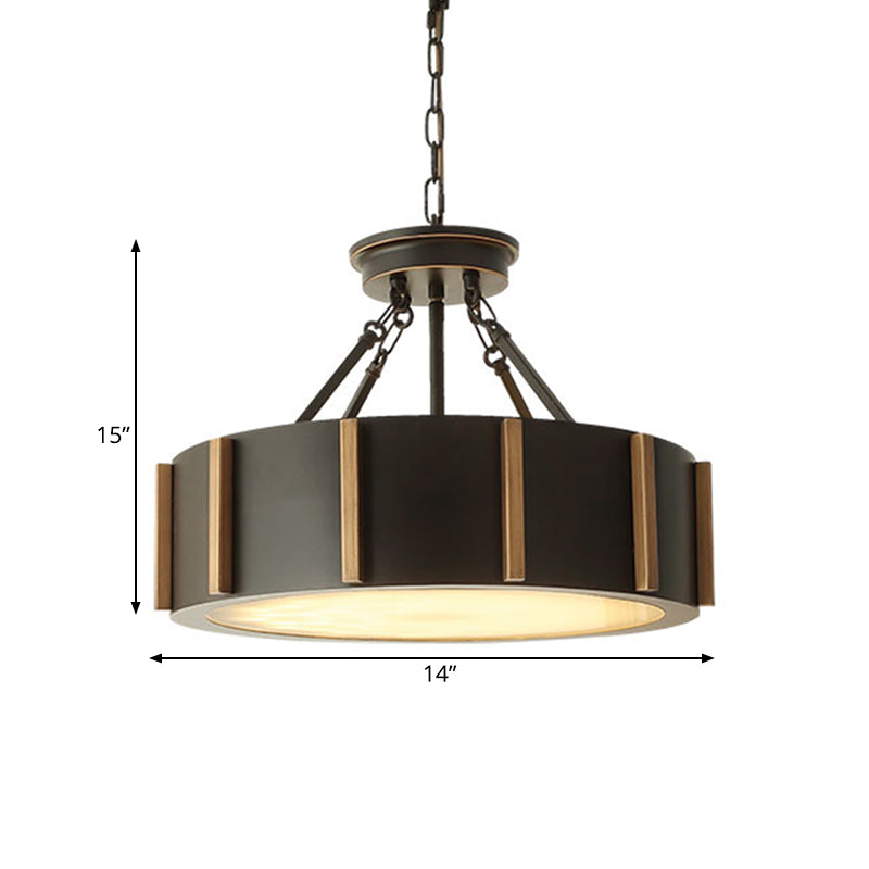 Iron Gear Drop Pendant 14"/18" Dia Traditional LED Black Hanging Ceiling Lamp, Warm Light