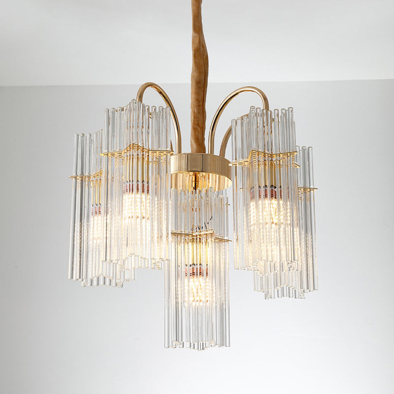 Tiered Cylinder Crystal Chandelier Light Modern 6 Heads Dining Room Ceiling Pendant in Gold