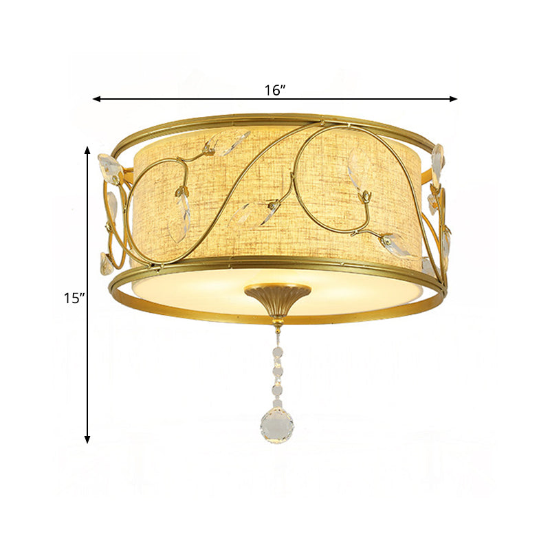 Iron Black/Gold Flush Ceiling Light 16"/19.5" Dia Drum Shape 4/5 Lights Vintage Flushmount Lighting