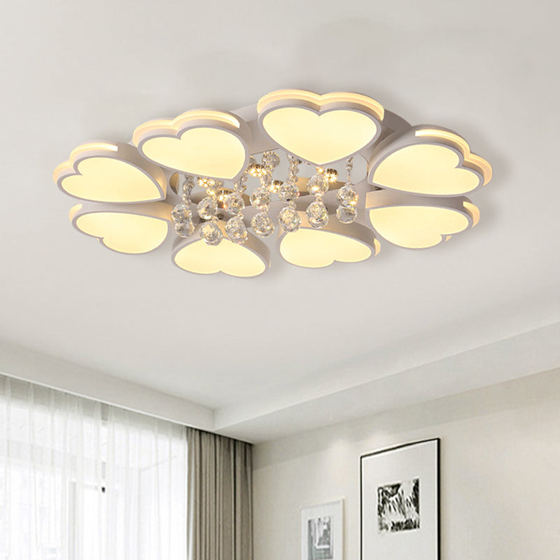 Modern Heart Shape Ceiling Light Acrylic 8-Head LED Flush Mount Light with Crystal Drop, Warm/White Light