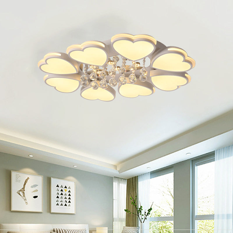 Modern Heart Shape Ceiling Light Acrylic 8-Head LED Flush Mount Light with Crystal Drop, Warm/White Light