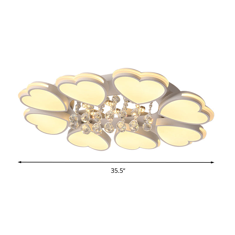 Modern Heart Shape Ceiling Light Acrylic 8-Head LED Flush Mount Light with Crystal Drop, Warm/White Light