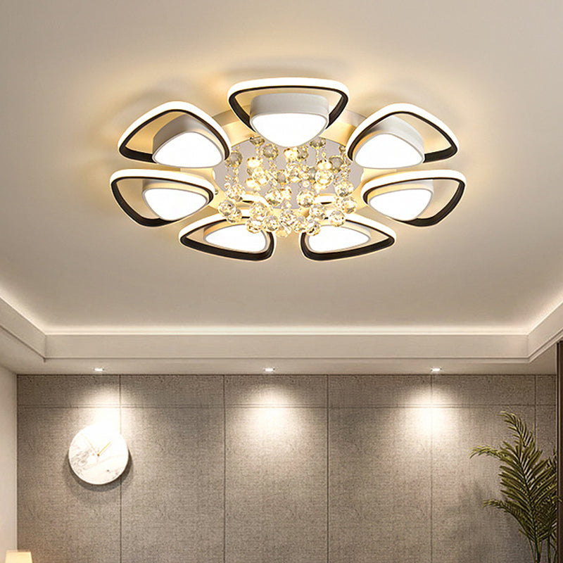 Metalen Petal Plafond Flush Mount Hedendaagse LED Zwart en Wit Indoor Light Fixture met Crystal Draping, Warm/Wit Licht