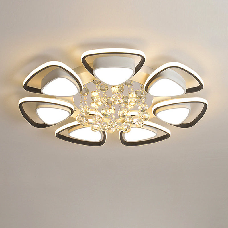 Metalen Petal Plafond Flush Mount Hedendaagse LED Zwart en Wit Indoor Light Fixture met Crystal Draping, Warm/Wit Licht