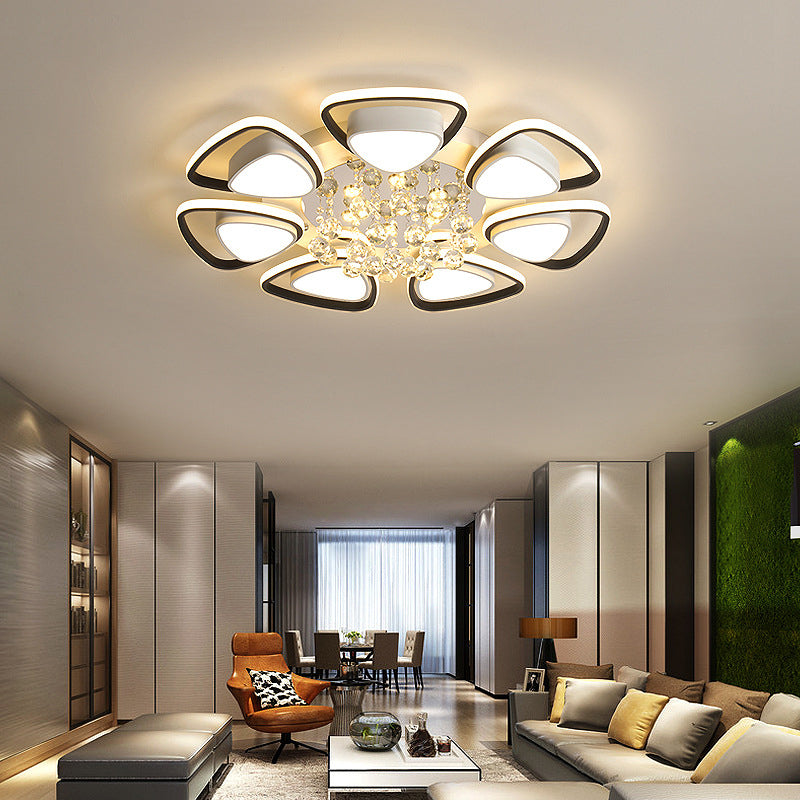 Metalen Petal Plafond Flush Mount Hedendaagse LED Zwart en Wit Indoor Light Fixture met Crystal Draping, Warm/Wit Licht