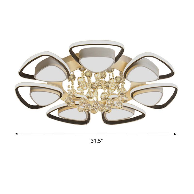 Metalen Petal Plafond Flush Mount Hedendaagse LED Zwart en Wit Indoor Light Fixture met Crystal Draping, Warm/Wit Licht