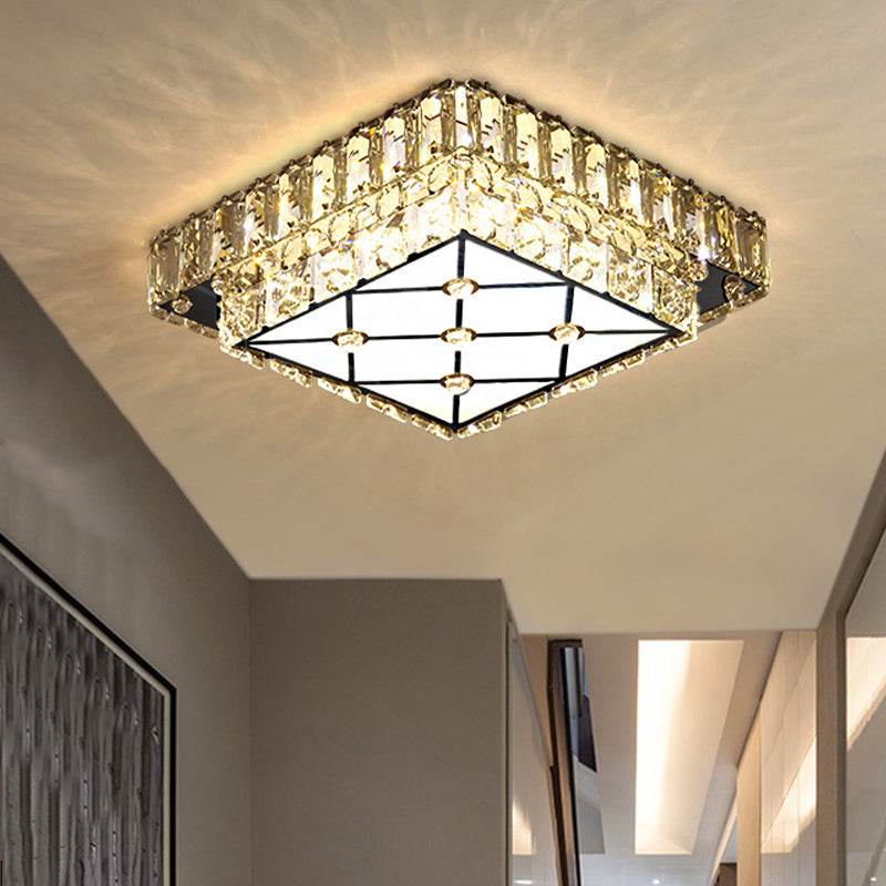 Modernist Square Flush Mount Light Clear Crystal LED Hallway Ceiling Light Fixture