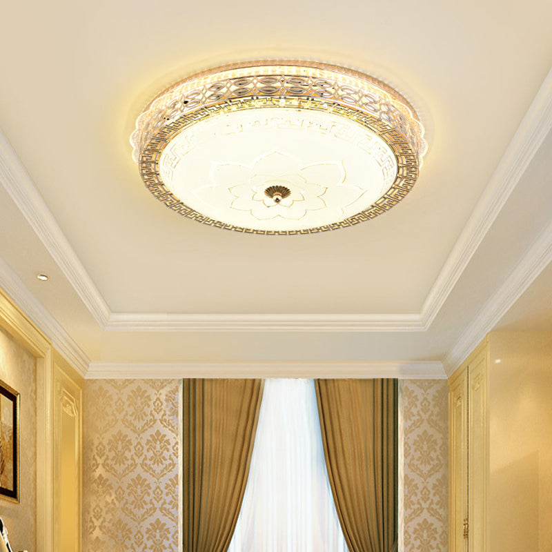 Frosted Glass Hollowed out Flush Lamp Simplicity Golden LED Ceiling Light Fixture in Third Gear