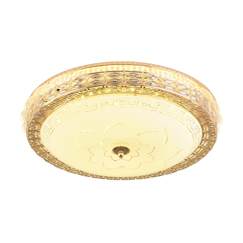 Frosted Glass Hollowed out Flush Lamp Simplicity Golden LED Ceiling Light Fixture in Third Gear