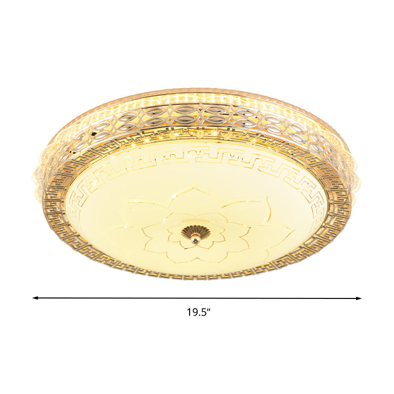 Frosted Glass Hollowed out Flush Lamp Simplicity Golden LED Ceiling Light Fixture in Third Gear