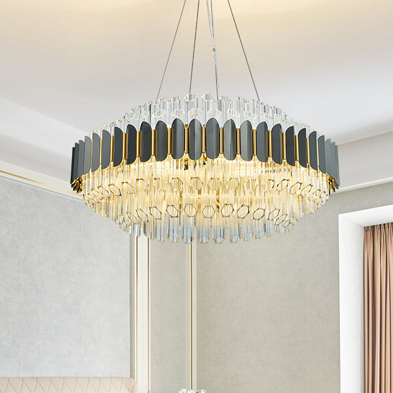 Grey Tubular Chandelier Lamp Modern 12-Light Prismatic Crystal Ceiling Pendant Light