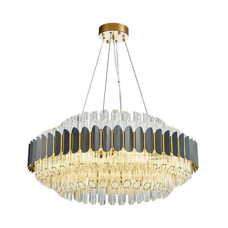 Grey Tubular Chandelier Lamp Modern 12-Light Prismatic Crystal Ceiling Pendant Light