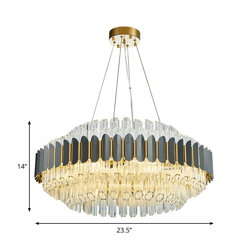 Grey Tubular Chandelier Lamp Modern 12-Light Prismatic Crystal Ceiling Pendant Light