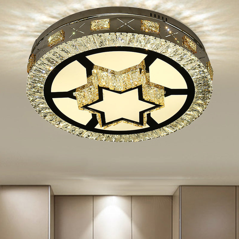 Clear Crystal Drum Flush Lamp Modern Stylish Star Pattern LED Ceiling Flush Mount