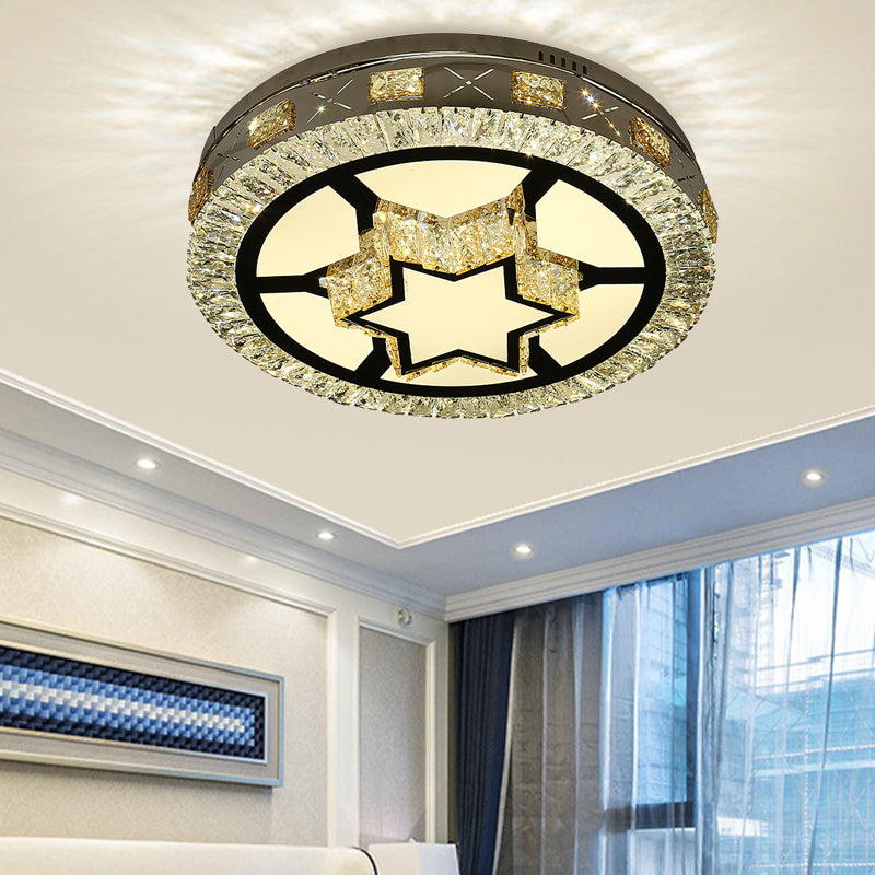 Clear Crystal Drum Flush Lamp Modern Stylish Star Pattern LED Ceiling Flush Mount