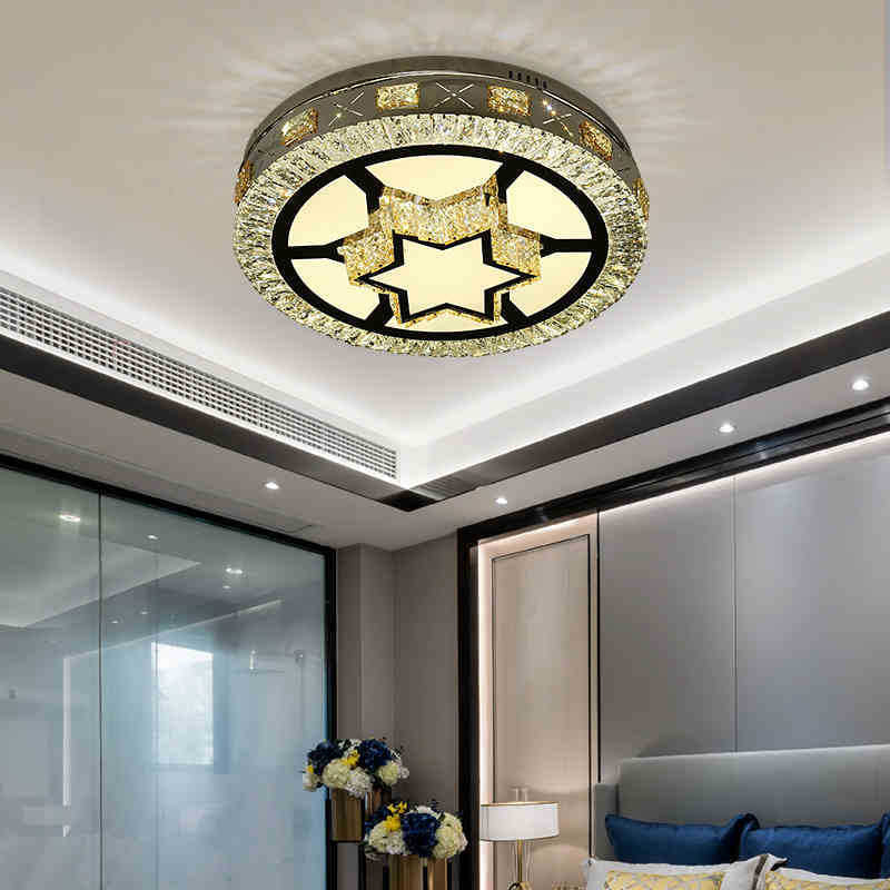 Clear Crystal Drum Flush Lamp Modern Stylish Star Pattern LED Ceiling Flush Mount