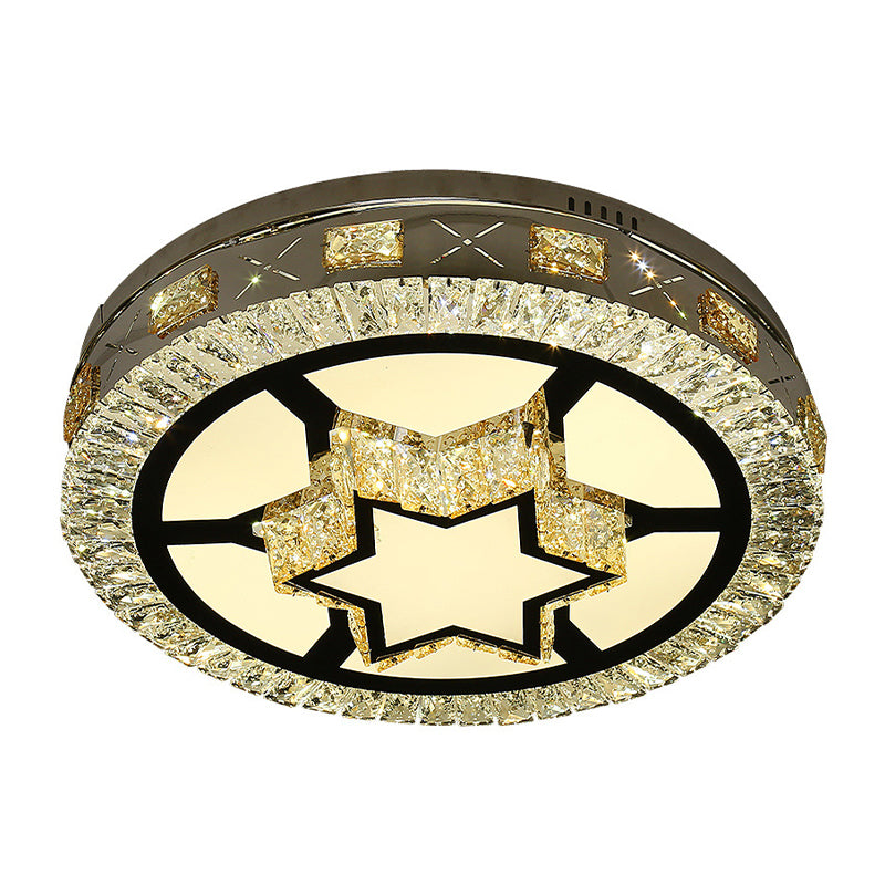 Clear Crystal Drum Flush Lamp Modern Stylish Star Pattern LED Ceiling Flush Mount