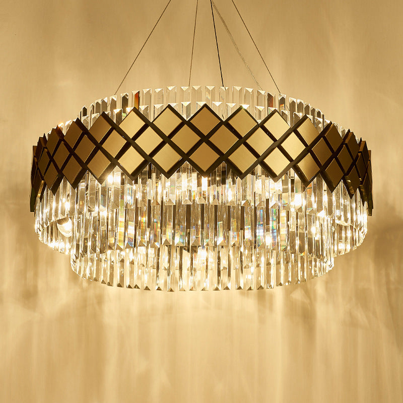 Gold Round Mesh Chandelier Contemporary 12-Light Clear Crystal Ceiling Pendant Light