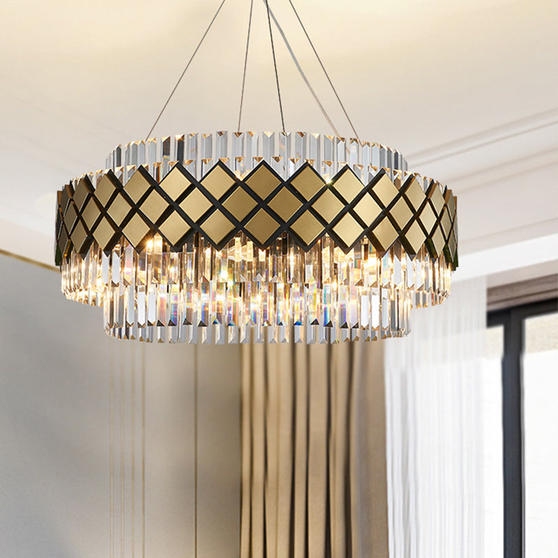 Gold Round Mesh Chandelier Contemporary 12-Light Clear Crystal Ceiling Pendant Light