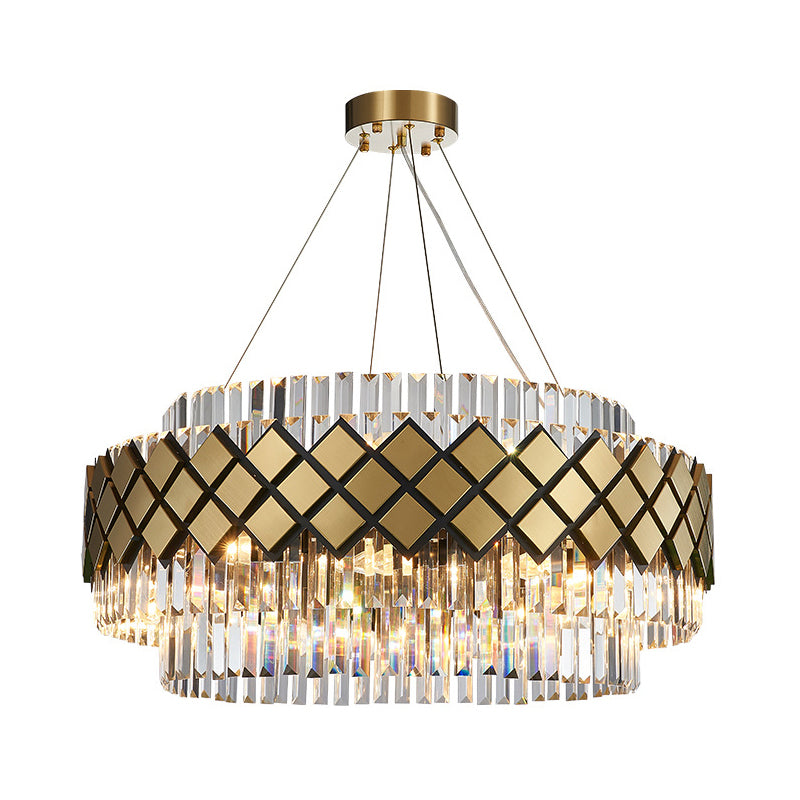 Gold Round Mesh Chandelier Contemporary 12-Light Clear Crystal Ceiling Pendant Light