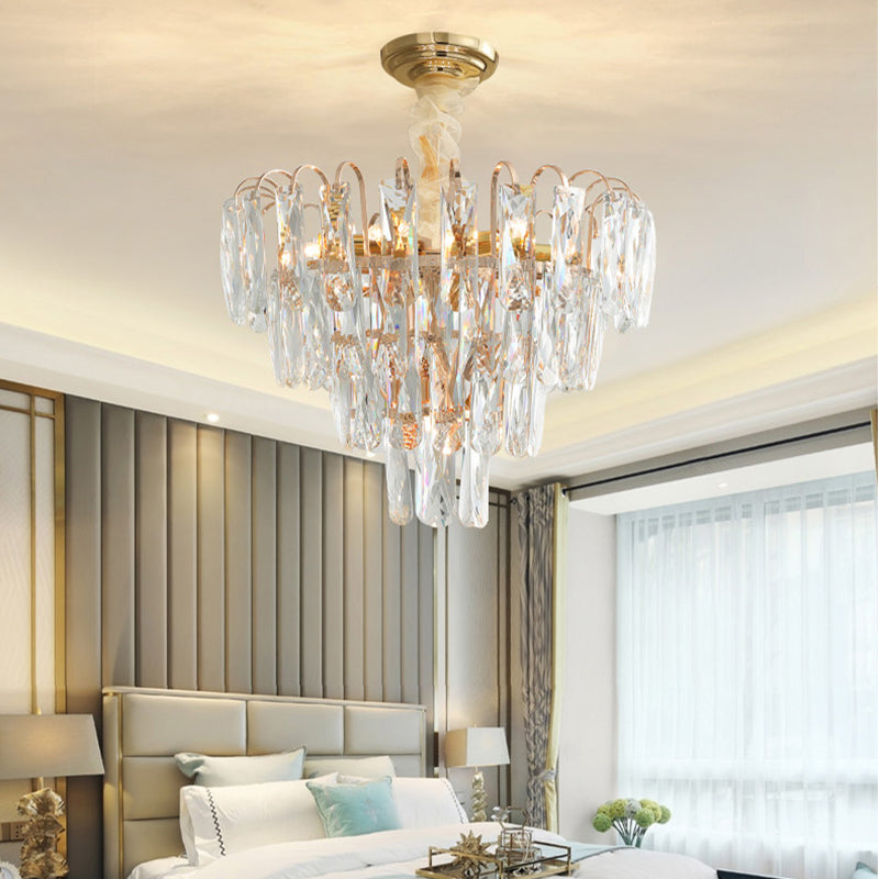 Clear/Smoke Gray Crystal Tiered Chandelier Lamp Modern 7-Light Bedroom Pendant Light Kit