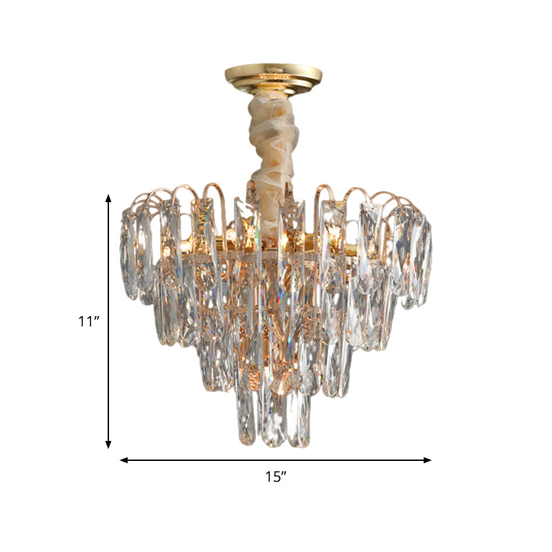 Clear/Smoke Gray Crystal Tiered Chandelier Lamp Modern 7-Light Bedroom Pendant Light Kit