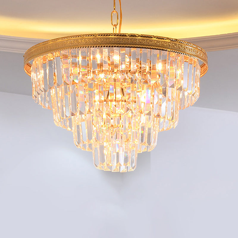 Conical Crystal Chandelier Modernist 5 Heads Gold Living Room Ceiling Hanging Lamp