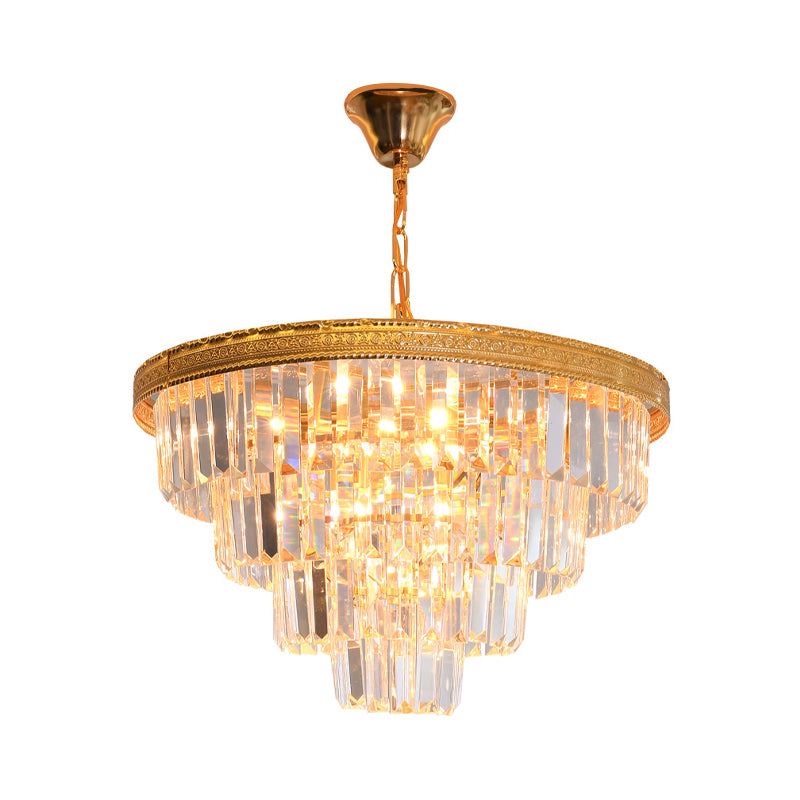 Conical Crystal Chandelier Modernist 5 Heads Gold Living Room Ceiling Hanging Lamp