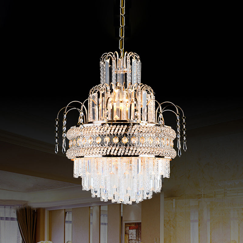 Victorian Style Tiered Crystal Chandelier 9-Light Golden Ceiling Pendant Fixture