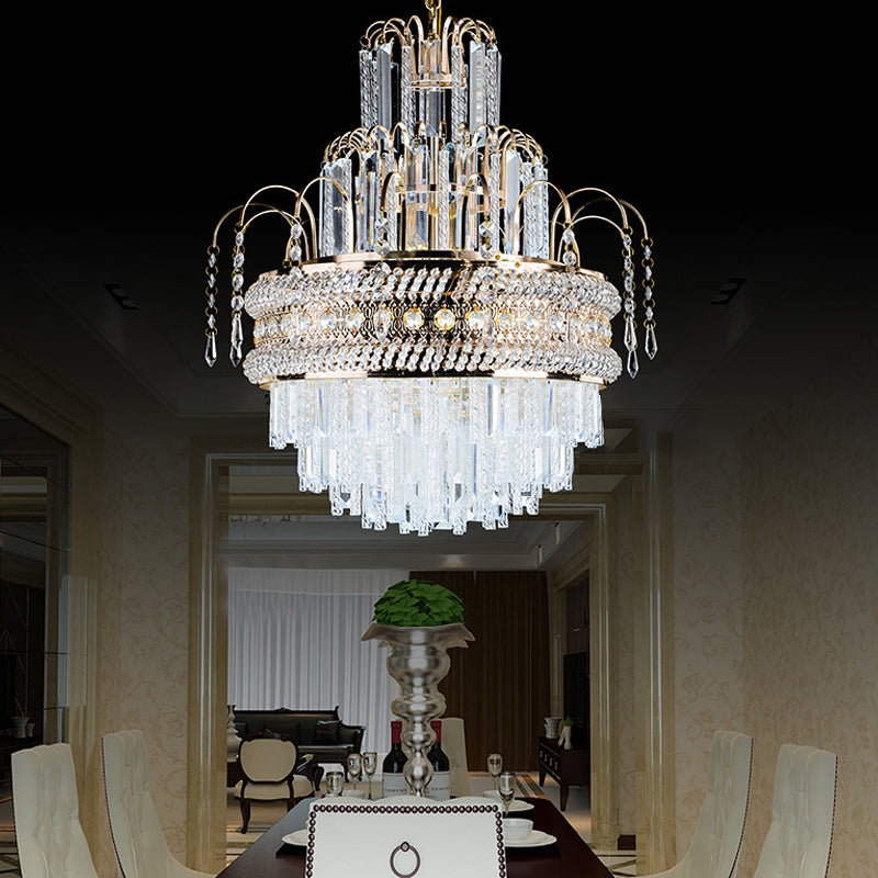 Victorian Style Tiered Crystal Chandelier 9-Light Golden Ceiling Pendant Fixture