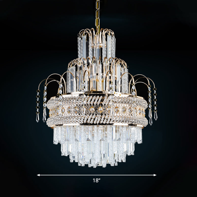 Victorian Style Tiered Crystal Chandelier 9-Light Golden Ceiling Pendant Fixture