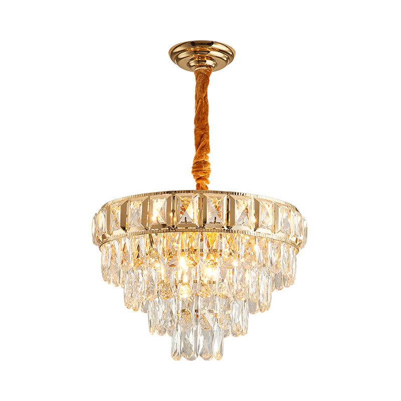 Golden Tiered Chandelier Lamp Simple 6/9-Light Crystal Hanging Light for Dining Room