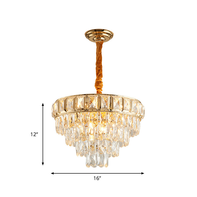 Golden Tiered Chandelier Lamp Simple 6/9-Light Crystal Hanging Light for Dining Room