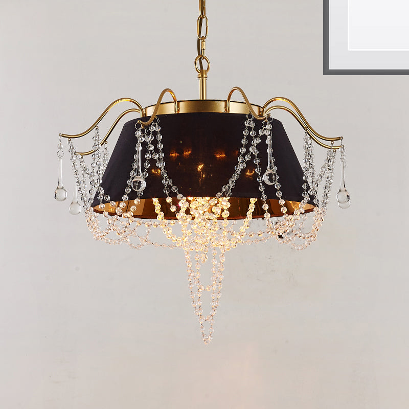 Flared Pendant Chandelier Traditional Iron 4-Light Black Hanging Ceiling Light with Crystal Droplet