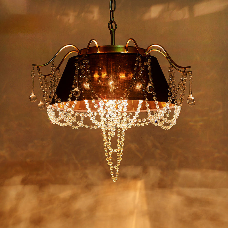 Flared Pendant Chandelier Traditional Iron 4-Light Black Hanging Ceiling Light with Crystal Droplet