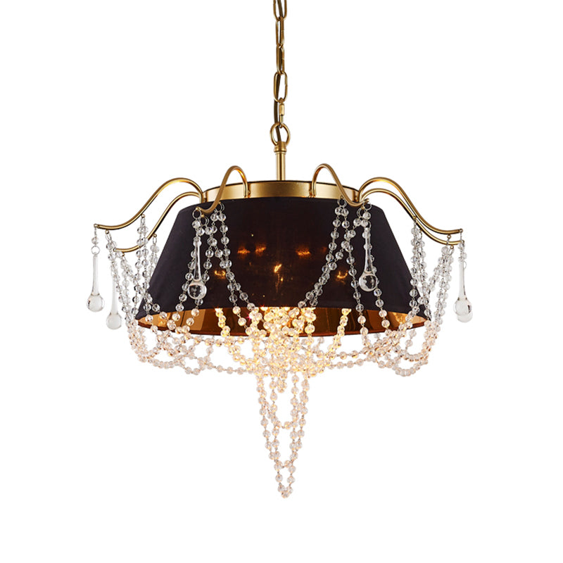 Flared Pendant Chandelier Traditional Iron 4-Light Black Hanging Ceiling Light with Crystal Droplet