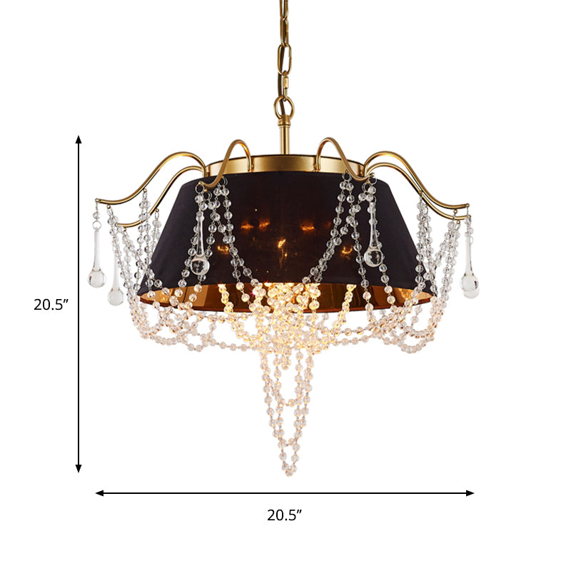 Flared Pendant Chandelier Traditional Iron 4-Light Black Hanging Ceiling Light with Crystal Droplet