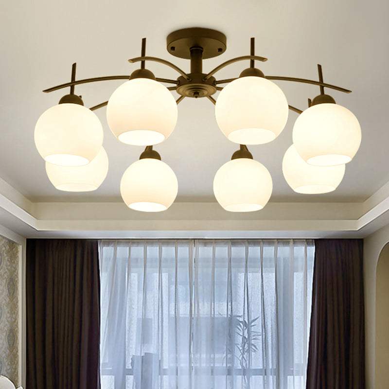 Metal Ceiling Light with Milk White Frosted Glass Shade Open Globe Semi Flush Mount Light for Living Room