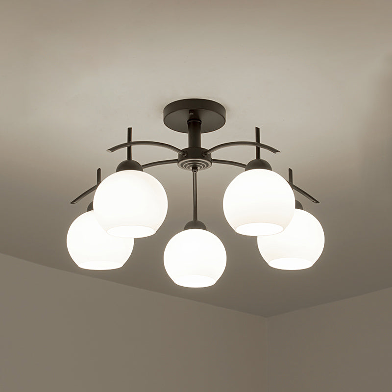 Metal Ceiling Light with Milk White Frosted Glass Shade Open Globe Semi Flush Mount Light for Living Room